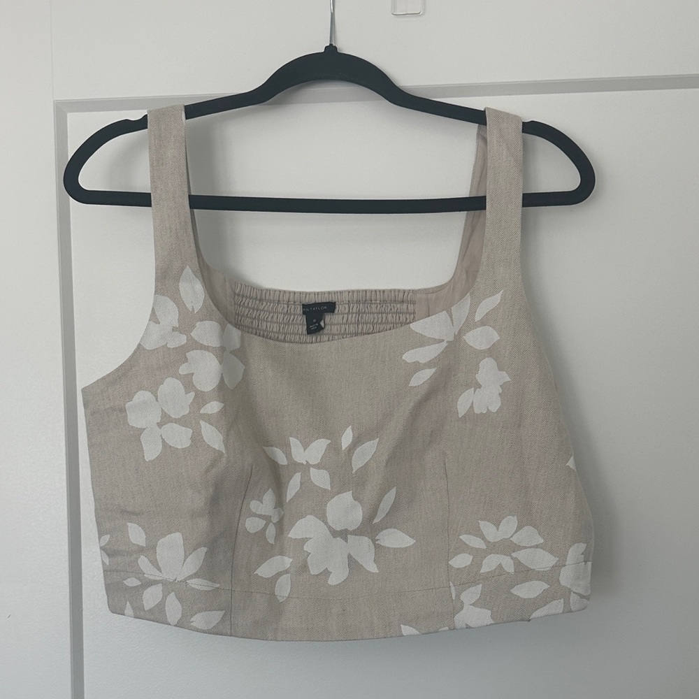 Ann Taylor Beige and White Floral Tank Top